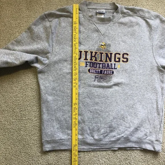 Reebok NFL Minnesota Vikings Football Brett Favre Crewneck Sweatshirt Large Gray - Picture 6 of 6